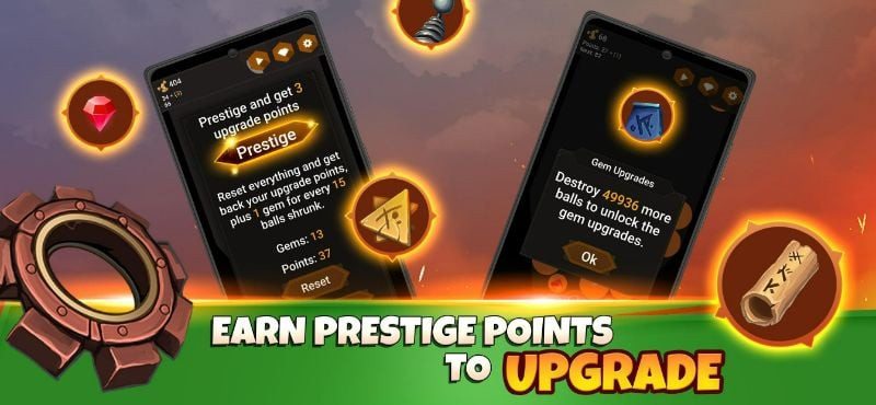 alt: Hình ảnh trong game TowerBall hiển thị các loại tháp phòng thủ khác nhau