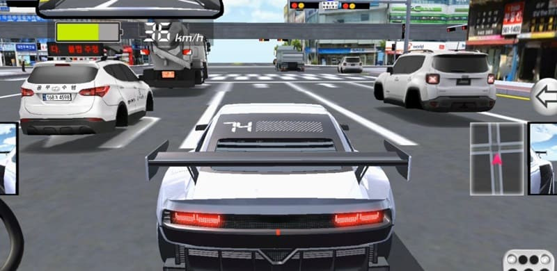 alt text:  Cảnh game 3D Driving Class 2 với chiếc xe đang vượt dốc.