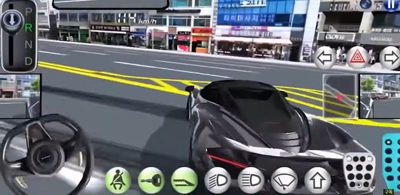 alt text: Giao diện game 3D Driving Class 2 với các nút điều khiển trên màn hình.
