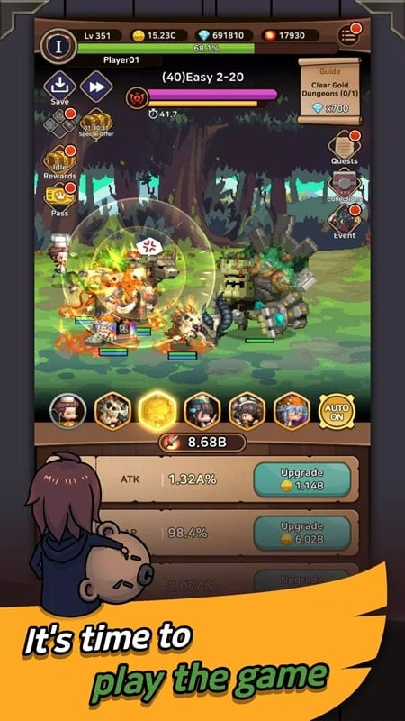 alt text: Giao diện nâng cấp trang bị và kỹ năng trong Hero Kingdom free