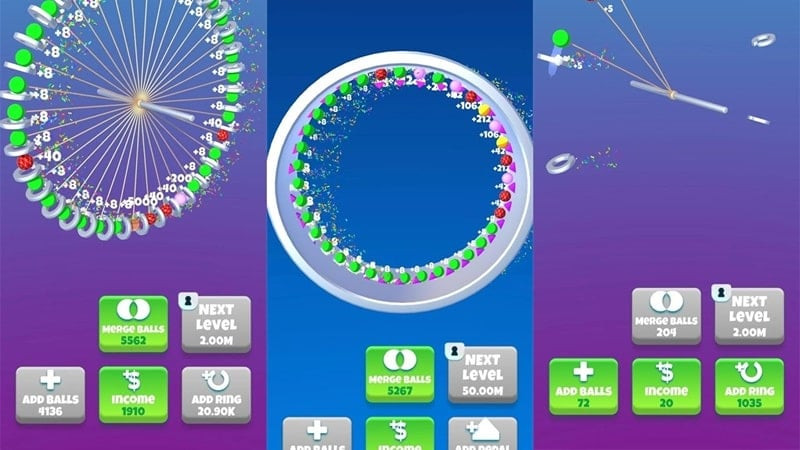alt text: Hình ảnh game Balls Perfect! trên điện thoại, hiển thị các quả bóng đang xoay quanh vòng tròn.