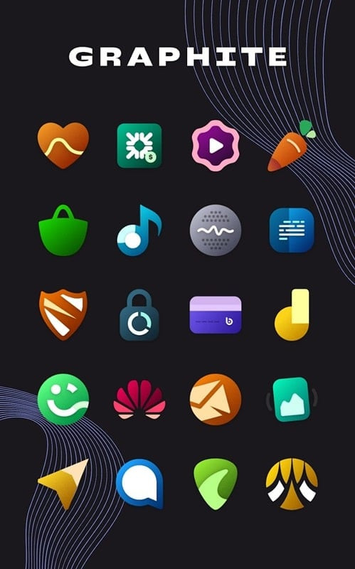alt text:  Hình nền tối giản trong Graphite Icon Pack, giúp làm nổi bật các biểu tượng ứng dụng