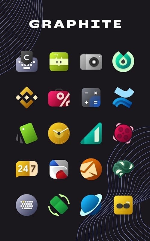 alt text: Ví dụ về một chủ đề trong Graphite Icon Pack, cho thấy cách sắp xếp ứng dụng và giao diện cửa sổ khác nhau