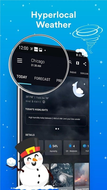 alt: Ứng dụng 1Weather: Forecast & Radar MOD APK hiển thị dự báo thời tiết chi tiết